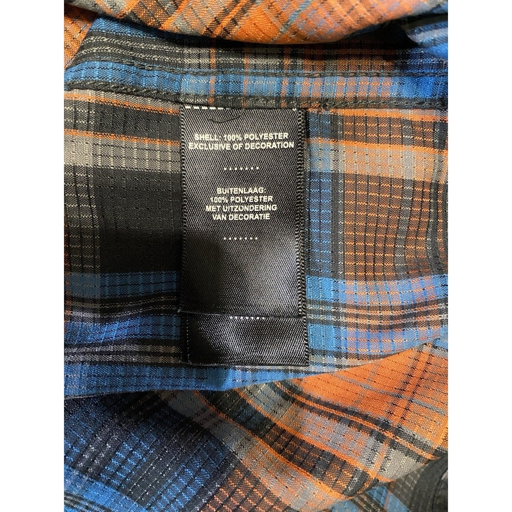 Harley Davidson Men M Performance Plaid Shirt Long Sleeve Orange Blue Back Logo - Picture 9 of 9